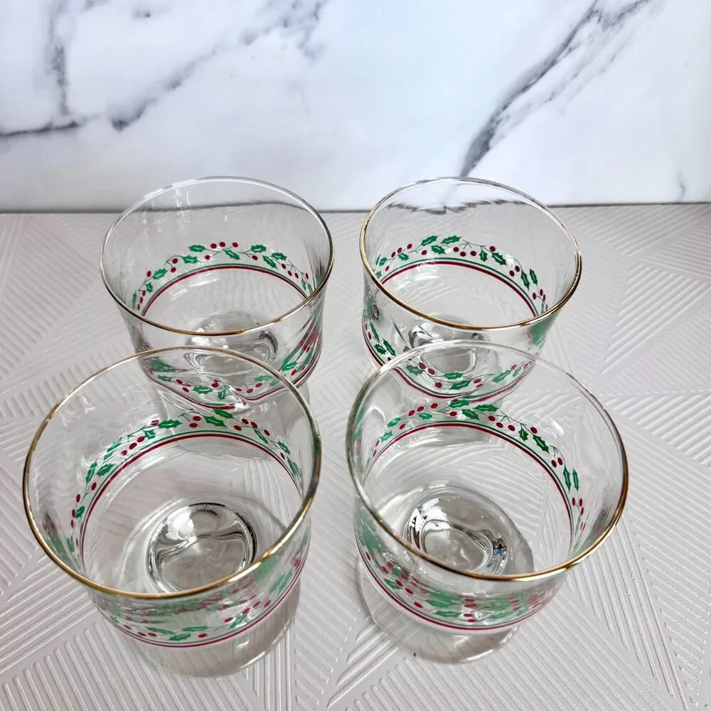Set Of 4 Vintage Arby’s Libbey Holly Berry Sherbet Dessert Dishes Glasses 4